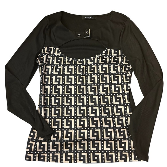 chic Black and White Geometric Women's Top - Picture 1 of 4